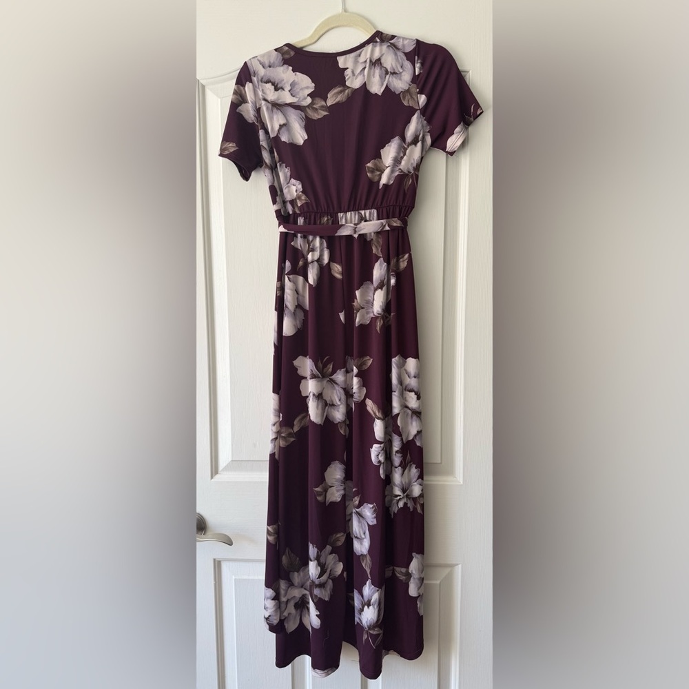 Pinkblush Maternity Plum Floral Hi-Low Maternity Wrap Dress - Picture 3 of 5